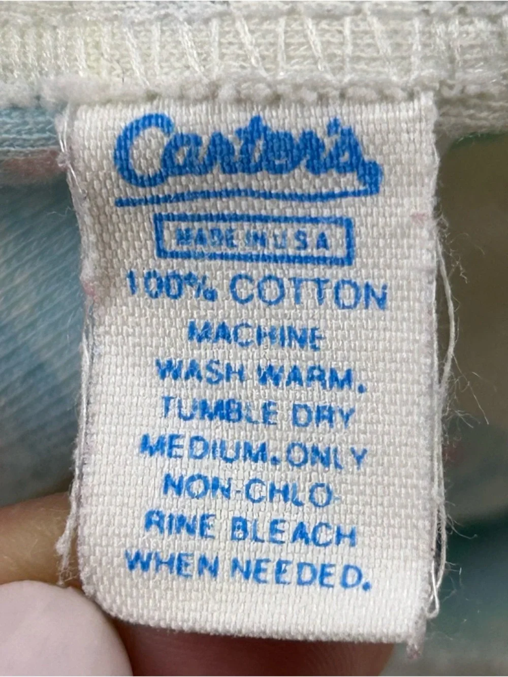 Vintage 90s Carter’s Teddy Bear Baby Blanket Pastel Blue Pink Green 100% Cotton